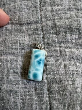 925 Silver Larimar Rectangular Pendant Necklace - Blue